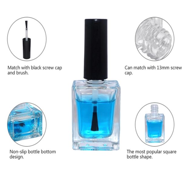 31.5mm Diameter Square Nail Polish Bottles 13ml Customized Color