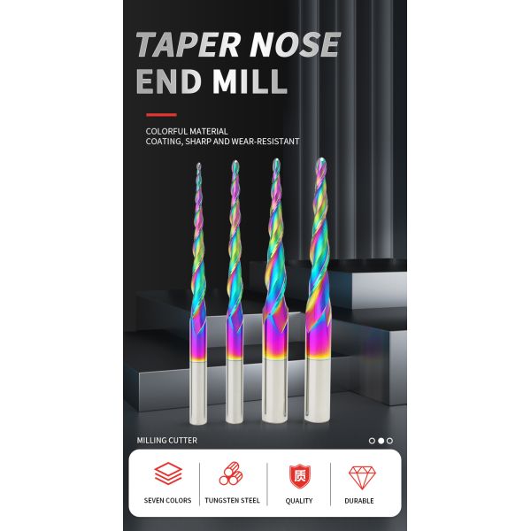 Customizable Carving Drill Bits 2 Flutes HRC55 Ball Nose DLC Taper Milling Cutter