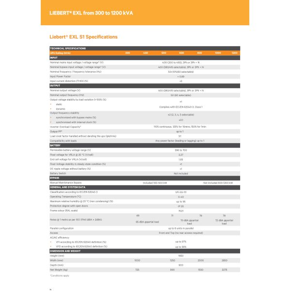 Vertiv Liebert EXL UPS Double Conversion 300kVA - 1200kVA Tower UPS Type