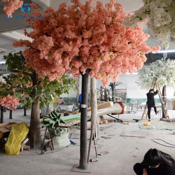 Pink Wood Decoration Artificial Cherry Blossom Tree / Silk Cherry Blossom Branches