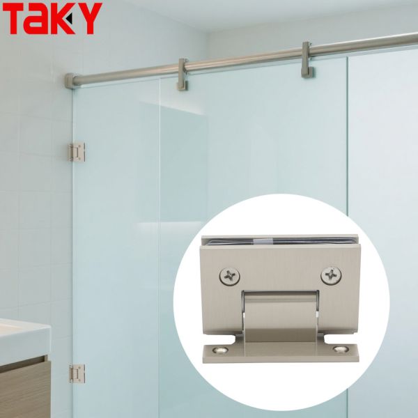 Heavy Duty Solid Shower Hinge 90 Degree Frameless Glass Door Hinge Luxury Brushed Gold Bathroom Glass Clamp
