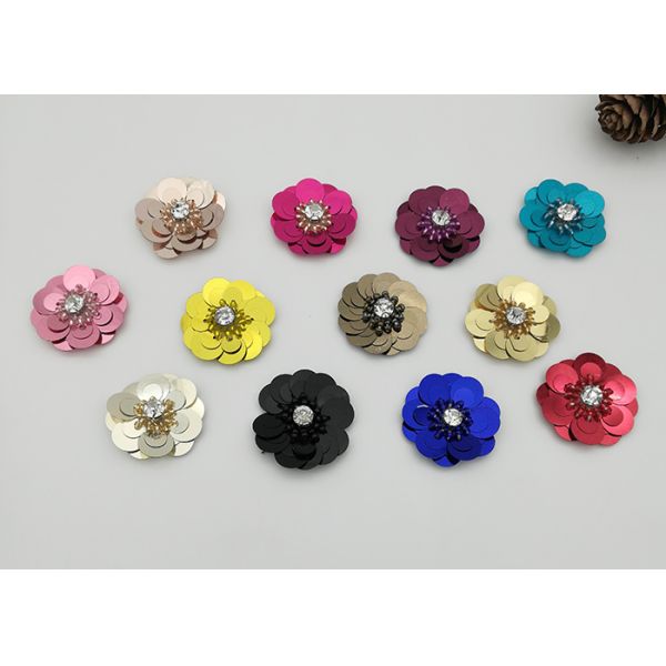 Sequins Floral Embroidery Patches 100% Polyester Material Different Color / Sizes