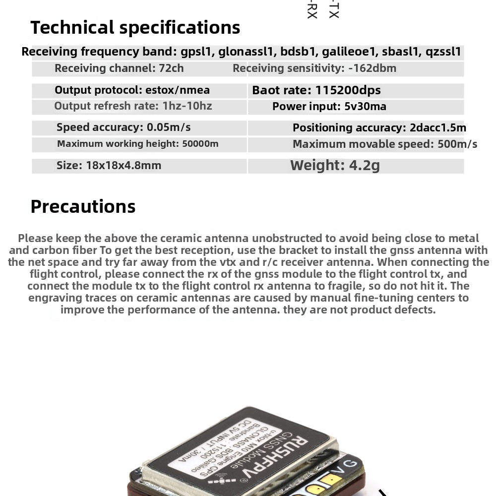 Rushfpv Mini Navigation Unit Dual GNSS Protocol GPS Fixed-Wing Aircraft FPV Traversing & Return Home Rescue Drone Accessory
