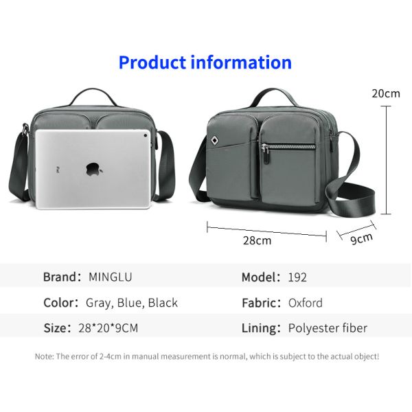 Adjustable Gray Mens Sling Bag Big Nylon Crossbody Bag Custom Printing