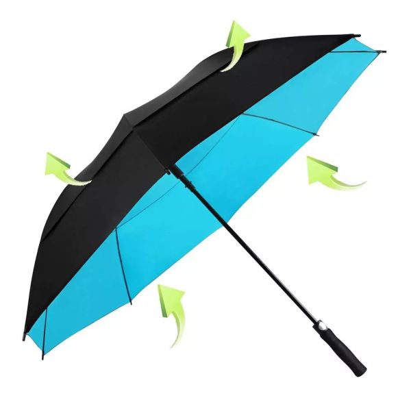 Oversized Double Canopy Vented Golf Umbrella Auto Open Waterproof Sunproof