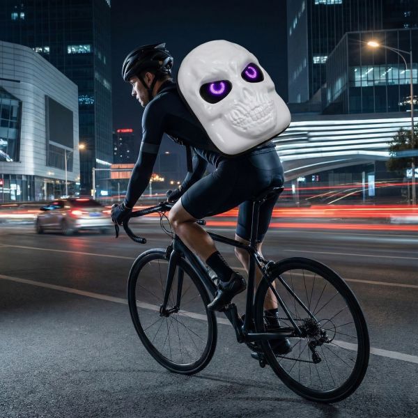 Custom LED Display Skull Backpack with Programmable RGB Eye Animations, Waterproof ABS + PC Hard Shell, and Bluetooth High-Speed Sync