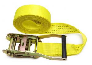 China Yellow Webbing Lashing Strap With 100% High Tenacity Polyester Yarn Belt Material on sale