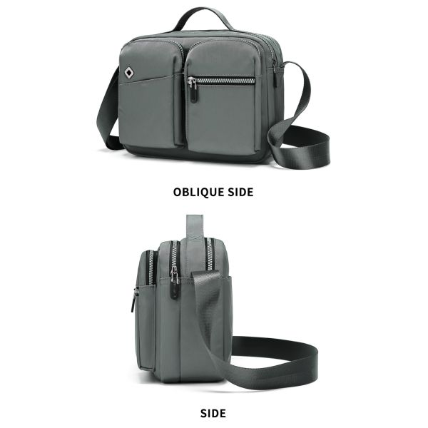 Adjustable Gray Mens Sling Bag Big Nylon Crossbody Bag Custom Printing
