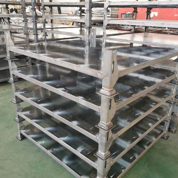 Close-up view of metal pallet box construction