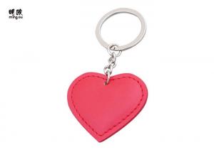 Red Leather Heart Keyring / KeyChains For Lovers , Personalised Wedding Keyrings Nickel Coating