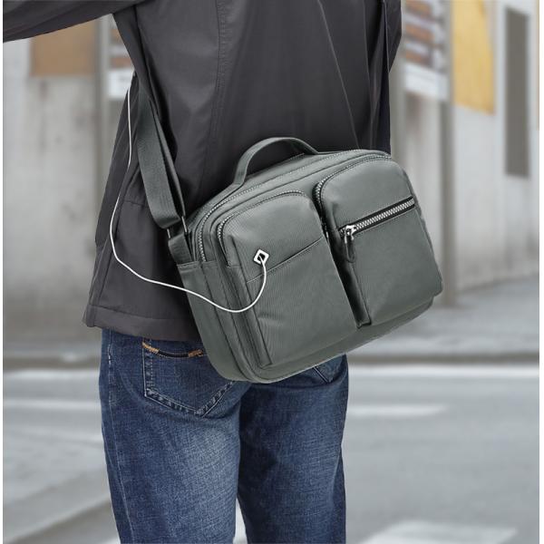 Adjustable Gray Mens Sling Bag Big Nylon Crossbody Bag Custom Printing