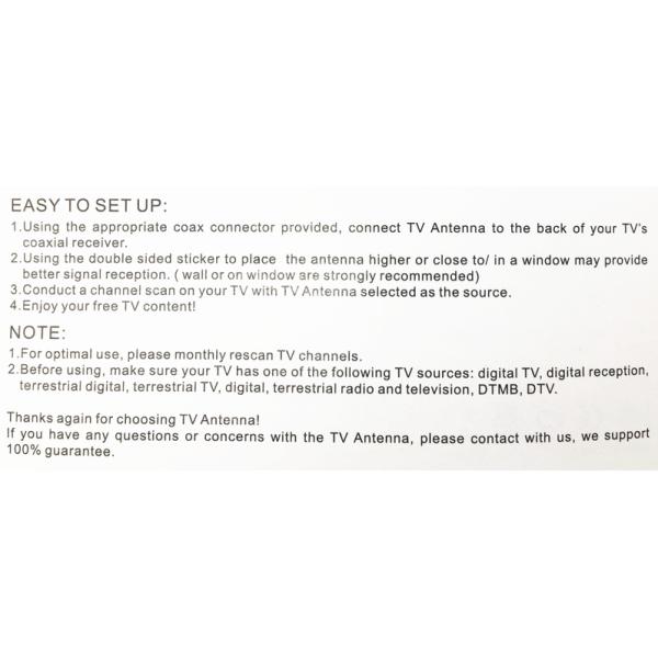 50 Miles Digital Indoor Tv Antenna With Amplifier Signal Booster Usb Power Supply