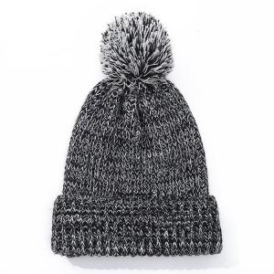 China Unisex Winter Gray Knitted Beanie 100% Acrylic knit hat with Pom Pom on sale
