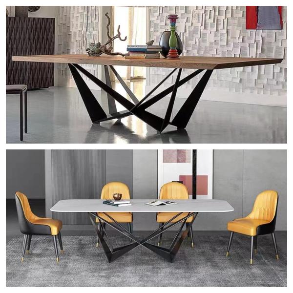 Luxury Modern Wood Dining Table Set High Grade Black Metal Legs Office Home Living/Dining Room Table