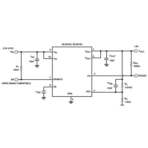 10-DFN ISL80103IRAJZ-TK IC Linear Voltage Regulator Positive Adjustable 1 Output 3A
