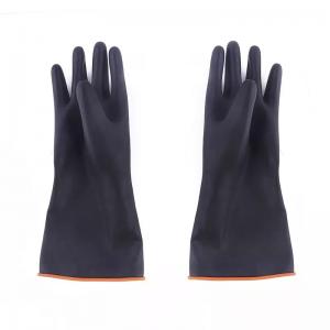 China Acid Resistance Black Industrial Rubber Gloves Heavy Duty Orange Lining on sale