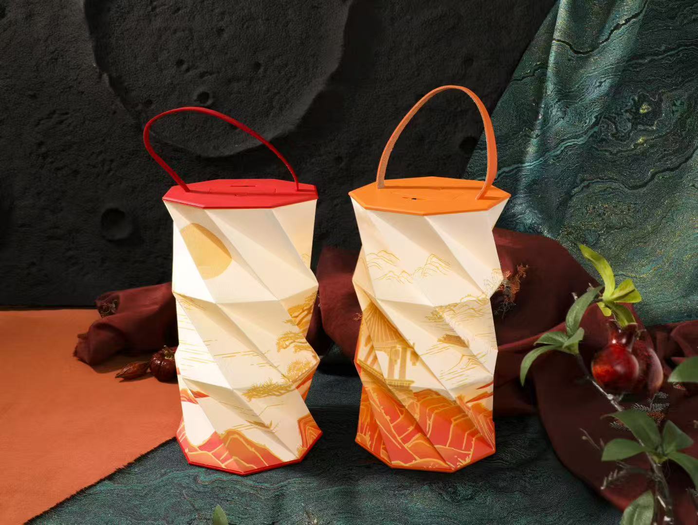 Hollow Folding Crinkle Paper Lamp Wireless Floor Standing Silkscreen Printing