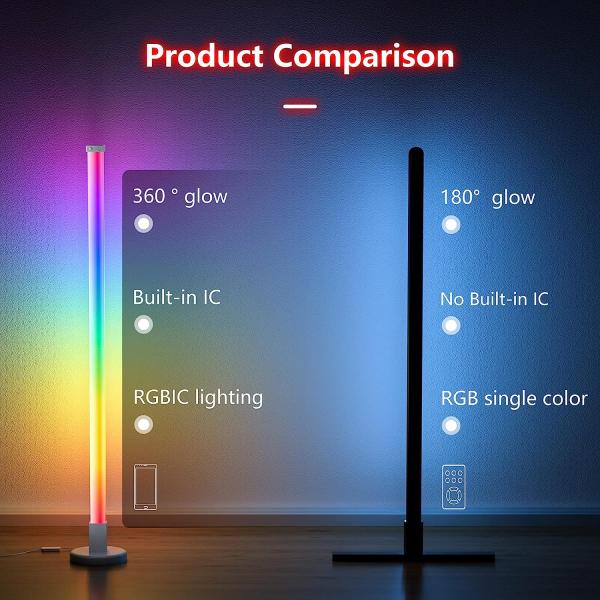 RGBIC Bluetooth Tuya WiFi Smart App LED Floor Corner Lamp for Living Room 35*35*1500mm