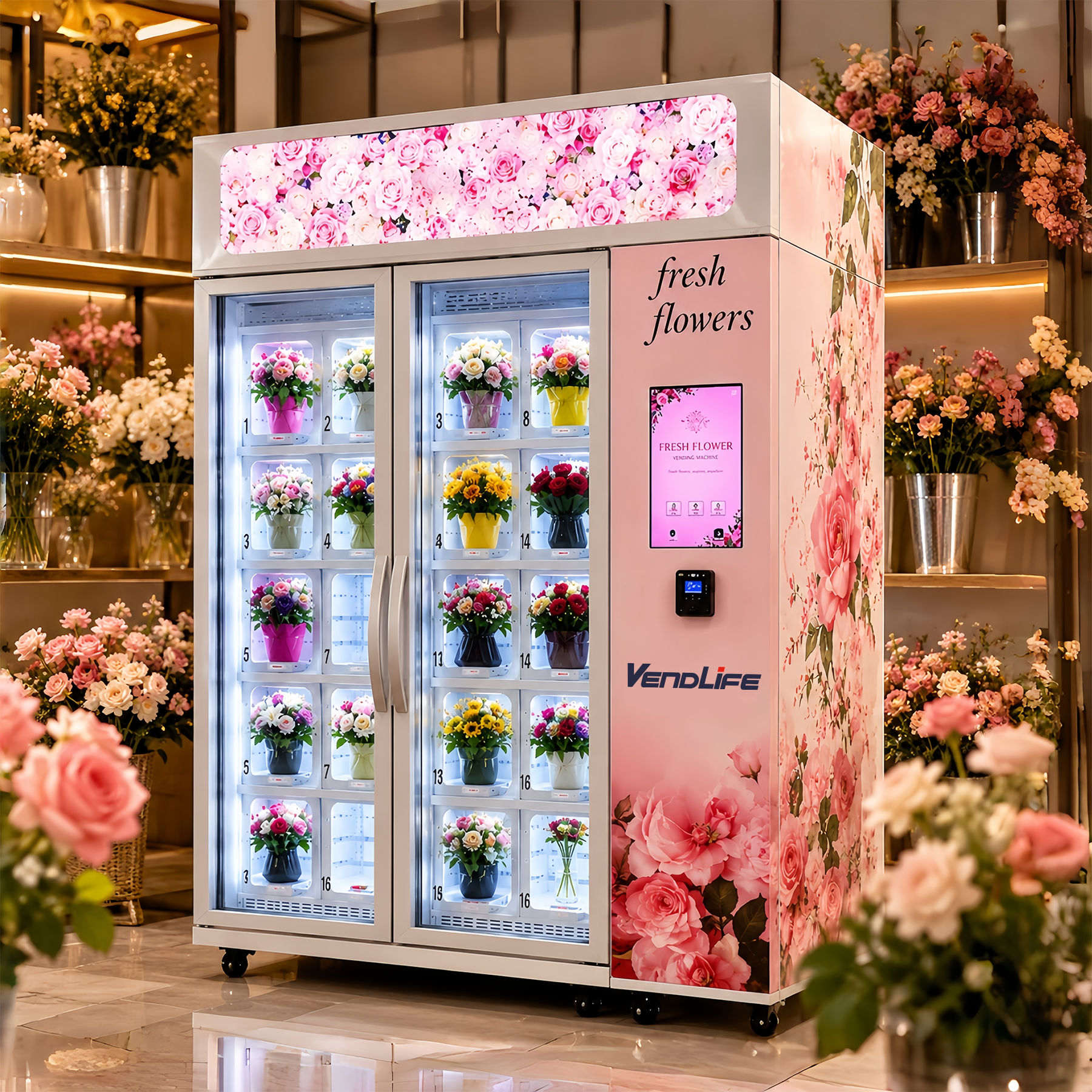 Commercial Flower Vending Machine with Temperature-Controlled Freshness, Automatic Self-Service Shopping, Card Payment and Customizable Flower Storage