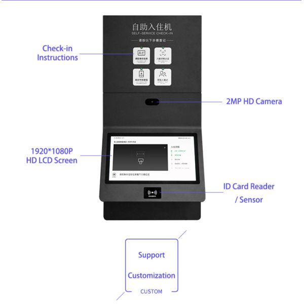 21.5 Inch Wall Mount Kiosk with Camera for Hotel Self-Service Check-in Kiosk Indoor Express Service Windows with SDK Function