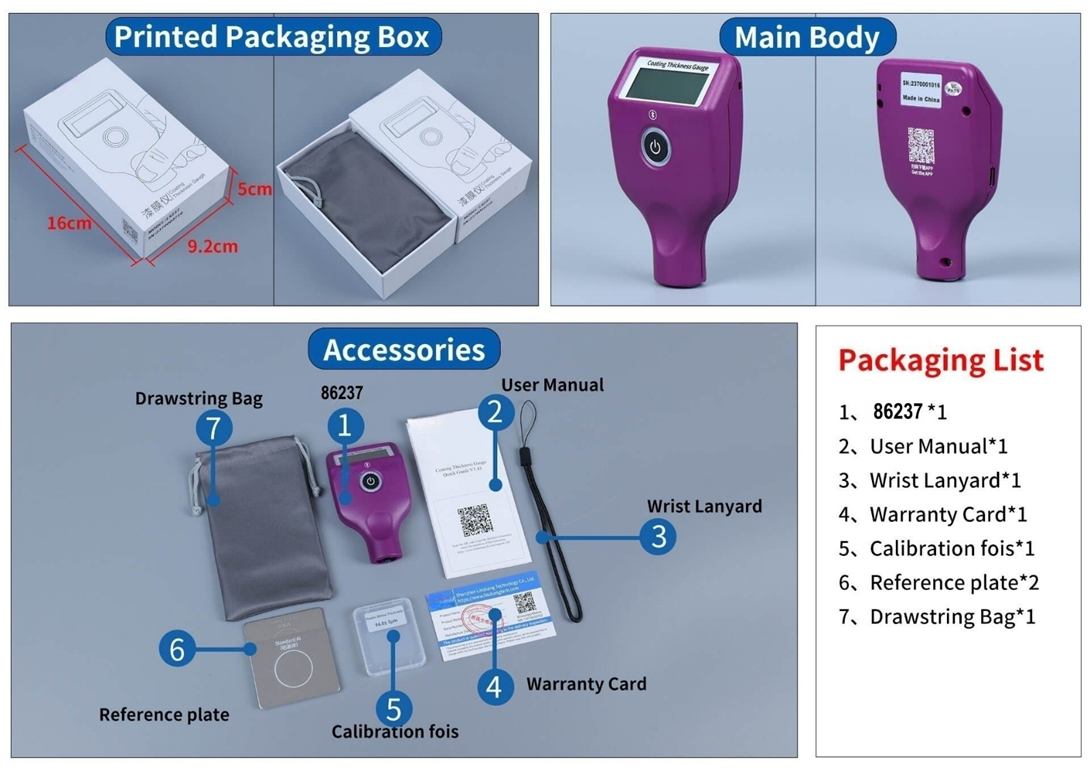86237 High Precision Car Paint Thickness Tester with Bluetooth Function and Rechargeable Lithium Battery