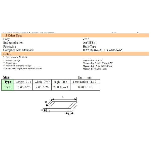 Automotive Applications SMD Varistors MLV Automotive Series For Remote Controls