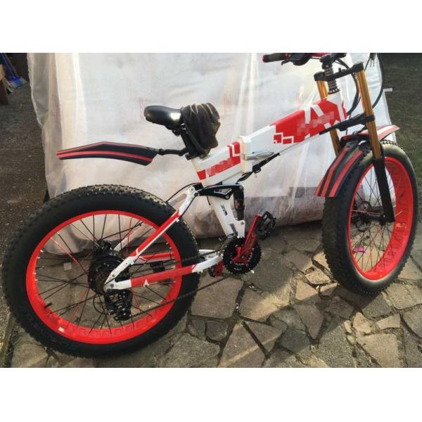 26 Inch Folding Fat Tire Mountain Ebike Huge Tires Full Suspension 350w 48v