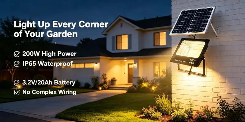 Adjustable Angle Solar Panel Solar Flood Light Fast Charging Outdoor Lamp