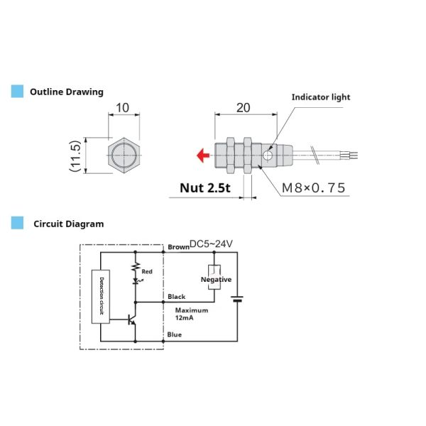 M8 Easily Mounted Magnet Detection S/N Pole Magnetic Proximity Sensor 15mA for Smart Automation and Process Control Markets