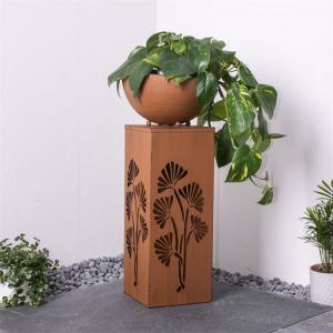 China Outdoor Rust Metal Decorative Column Solar Light Box With Removable Plant Bowl on sale