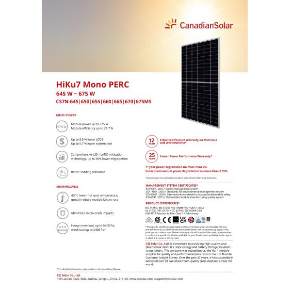 645W - 675W Mono Perc Solar Cell Black Frame