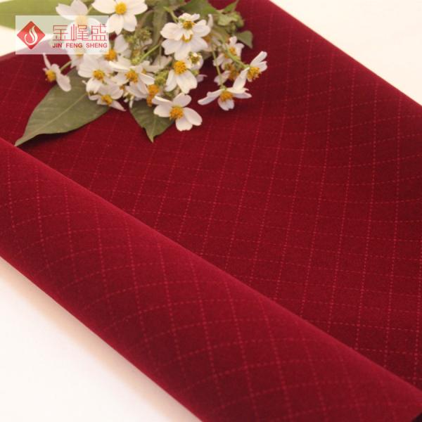 Home-textile Sofa Embossed Velvet Fabric , Red Flocked Velvet Fabric