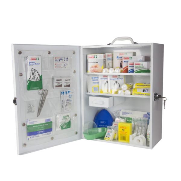 Wall Mounted First Aid Cabinet with Anti-Rust Powder Coating 0.8mm Steel Thickness and Chromium Plating Lock