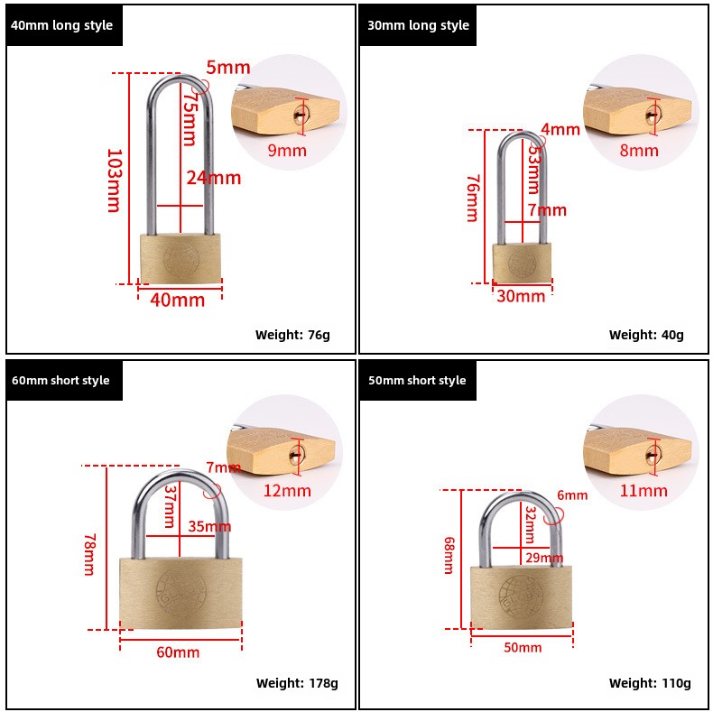 Modern Designed Earth Copper Lock Cross-Shaped Long Padlock for Dining Outdoor Student Desk School Dormitory Cabinet Living Room