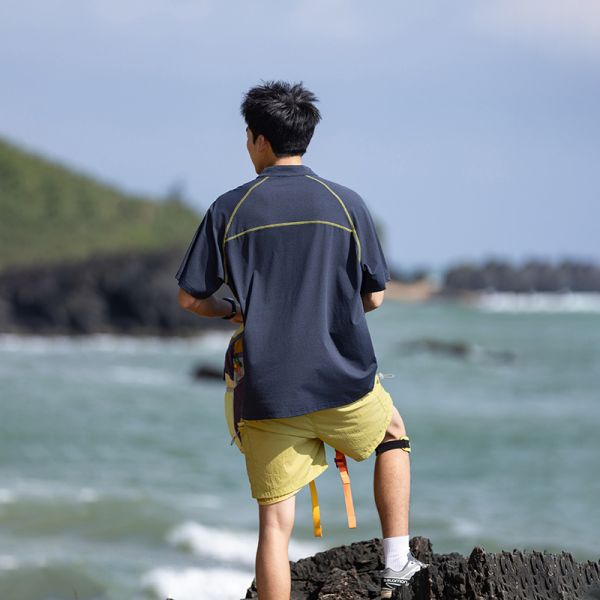 Custom Men Half Zip Quick Dry Anti-Bacterial Stand Collar Polo Shirt, Loose Outdoor Short Sleeve Top For Fishing Surfing Sports