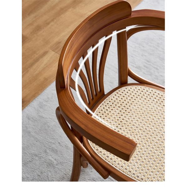 Modern Dining Chair Nature Rattan Coffee Chair Solid Wood Armrest Chairs