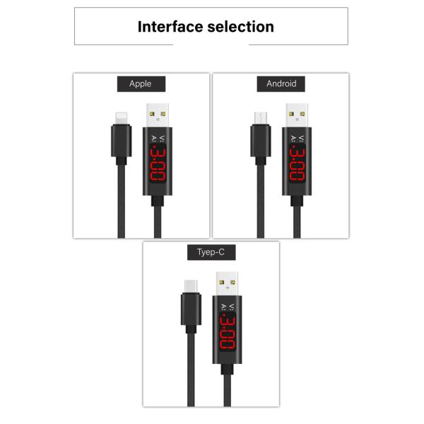 2.4A Type C mobile phone nylon data cable,1.2M Voltage and current intelligent display data cable for Apple, Android ,
