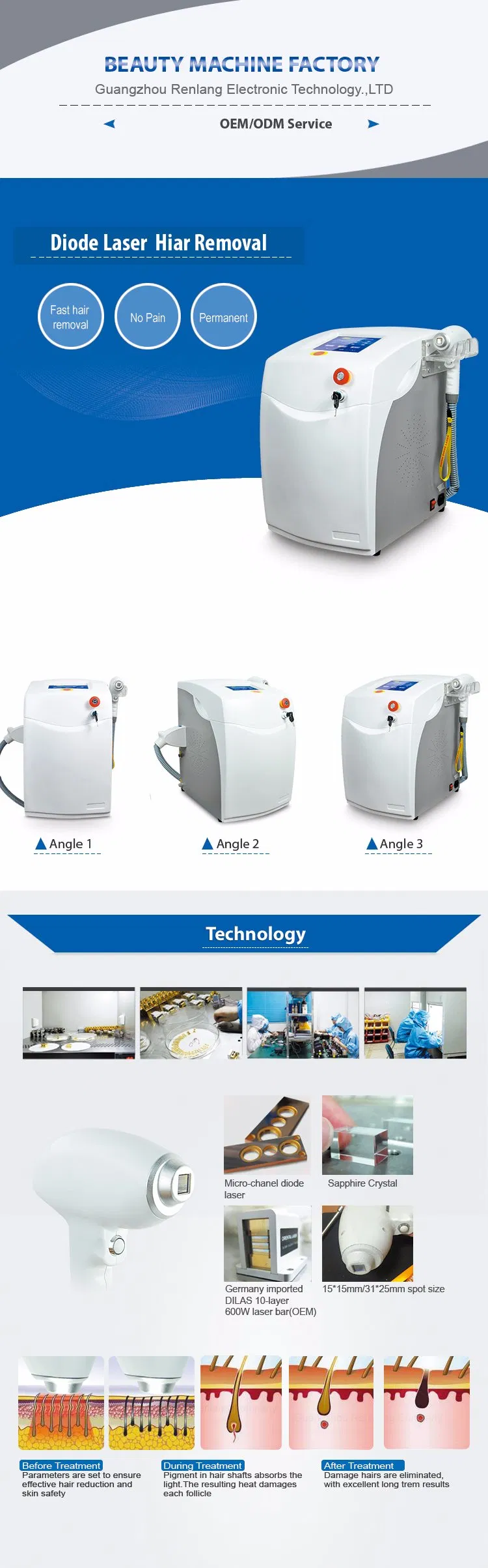 808nm Diode Laser Hair Removal Machine 300W Portable Salon RL-808B