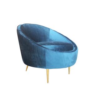 China 2018 Hotsale blue velvet single sofa,velvet lounge chair  with golden metal legs on sale