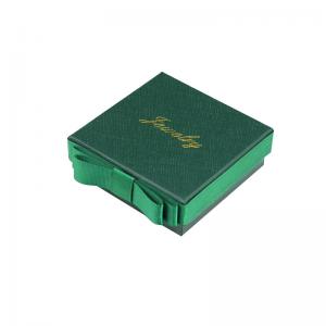 China Luxury Green Color Rigid Cardboard Gold Logo Set Jewelry Gift Box With Ribbon Bow on sale