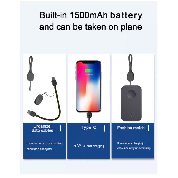 Portable Keychain Cordless Power Bank 1500mAh Mini Capsule Pocket Charger For Phone Watch
