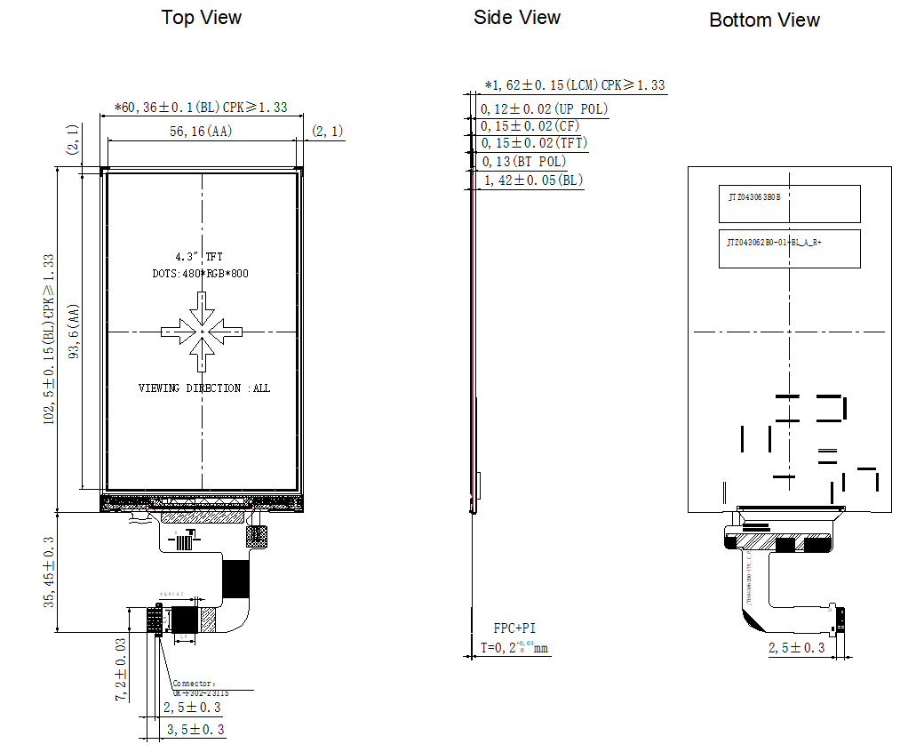 Wide Viewing Angle 4.3 Inch TFT LCD Screen for Home Automation Devices