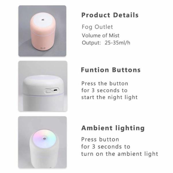 300ml Humidifier Colorful Cup Ultrasonic Cool Mist Mini Humidificador