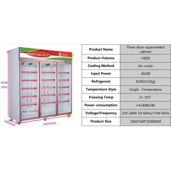 1400L Commercial Display Freezer Air Cooled Supermarket Display Refrigerator