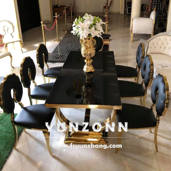 Luxury Party Events Decorations Gold Legs Table Modern Glass Rectangular Stainless Steel Wedding Banquet Tables