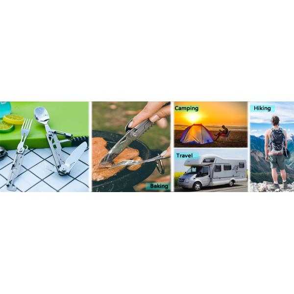 5-in-1 Camping Utensils, Multitool with Safety Locking, Detachable Stainless Steel Spoon, Fork, Knife, Bottle Bottle