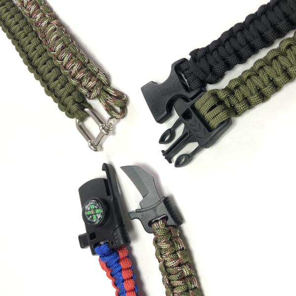 Thin Wrist Flint Starters , Adjustable SOS LED Camping Survival Bracelet