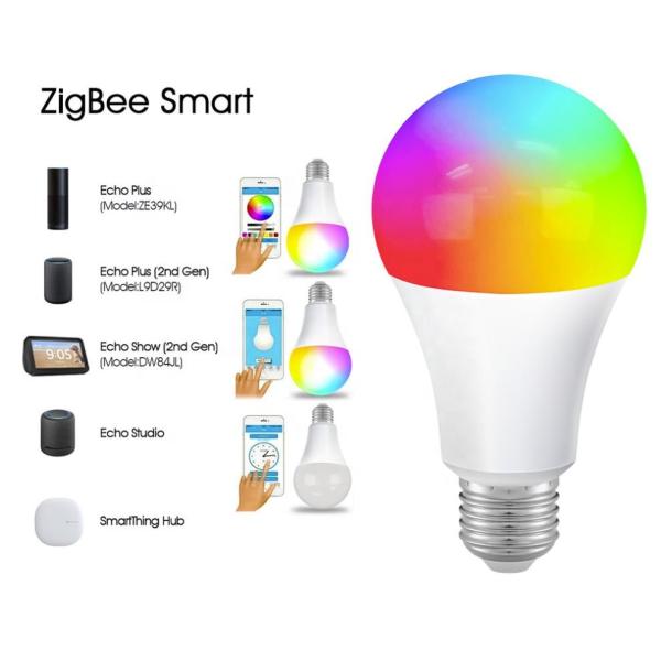 RGB warm cold color ZIGBEE 3.0 smart LED bulb E27, dimmable, work with google home, TUYA Smart life