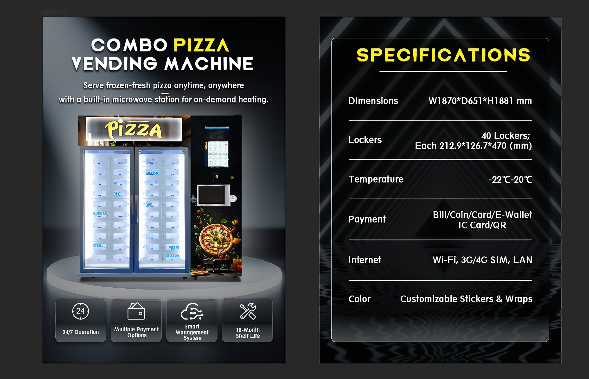 WEIMI Automatic Pizza Vending Machine With Microwave & -22C Refrigeration