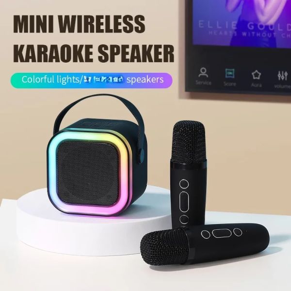 Mini Portable BT Speaker Karaoke Speaker With Wireless Mics Battery Powered RGB LED Lights